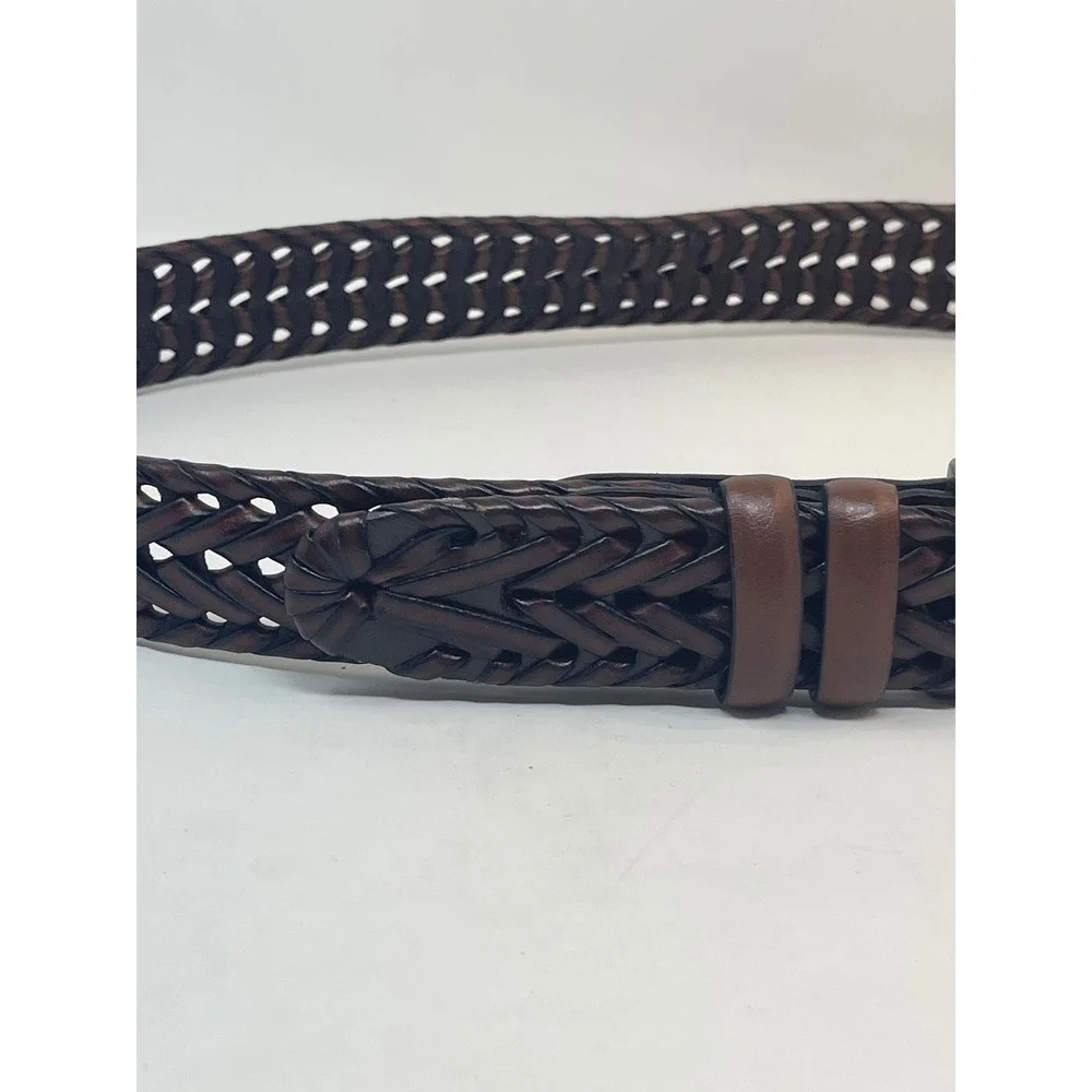 Braided Belt‎ Mens 34 Brown Excellent Woven Synthetic Leather
